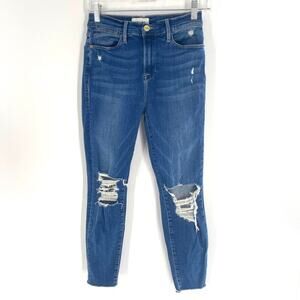 Frame Denim Le High Skinny Crop Womens 26 Jeans Blue Distressed